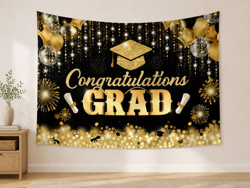 Black Gold Congratulations Grad Backdrop application scene 2