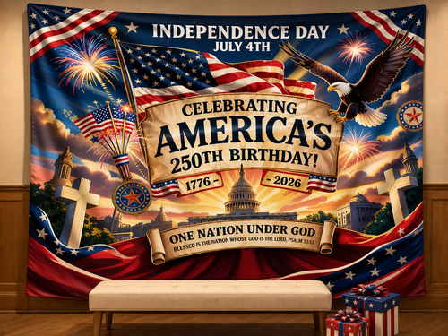 America 250th birthday patriotic church hall backdrop
