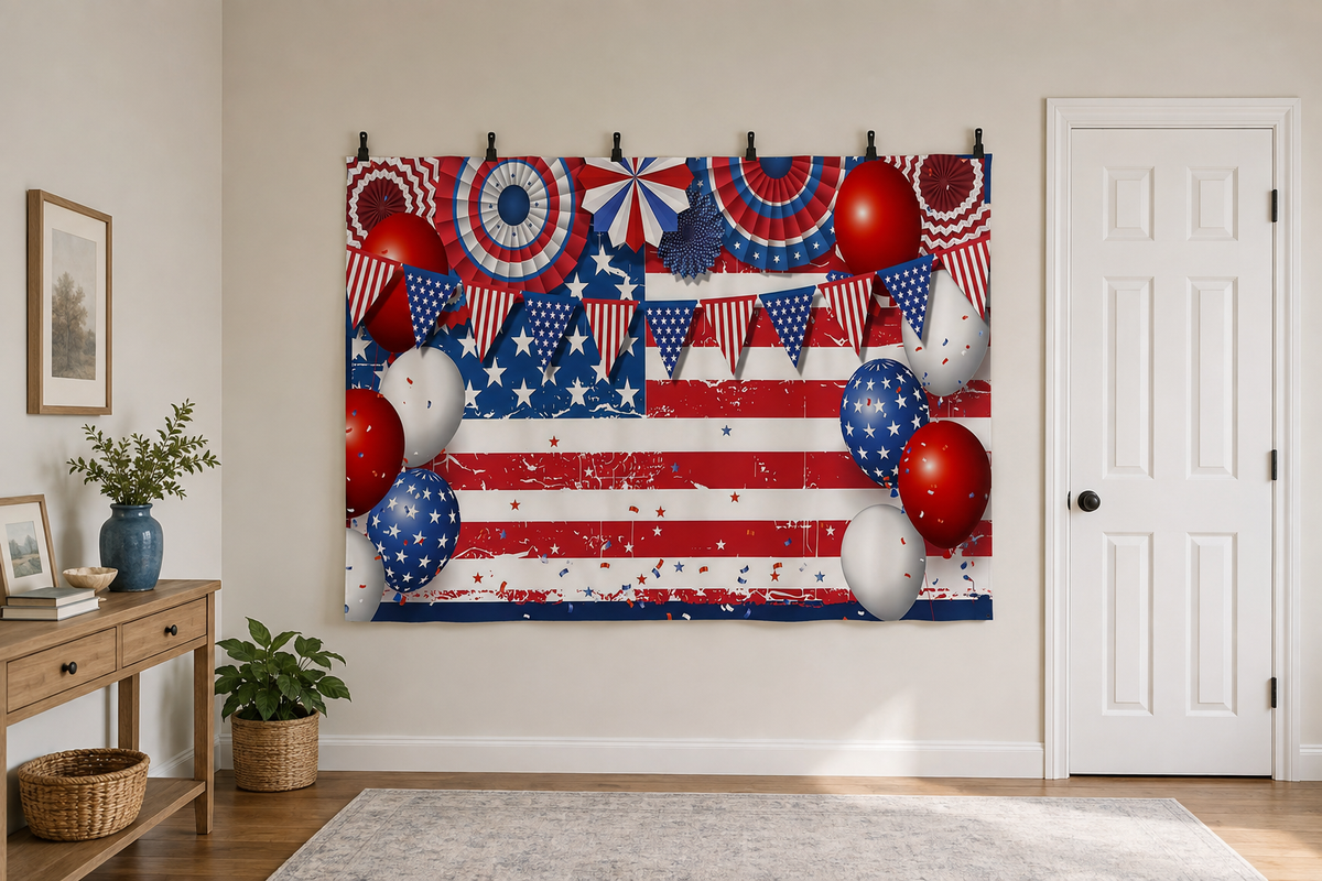 Red White Blue Independence Day Backdrop clipped directly to wall