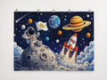Cartoon Astronaut Rocket and Planets Backdrop — complete flat printed design; accessories not included