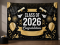Class of 2026 black gold fabric backdrop for graduation portraits