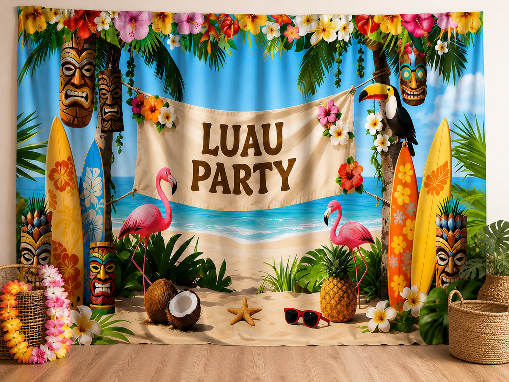 Luau Party tropical fabric photography backdrop scene 3