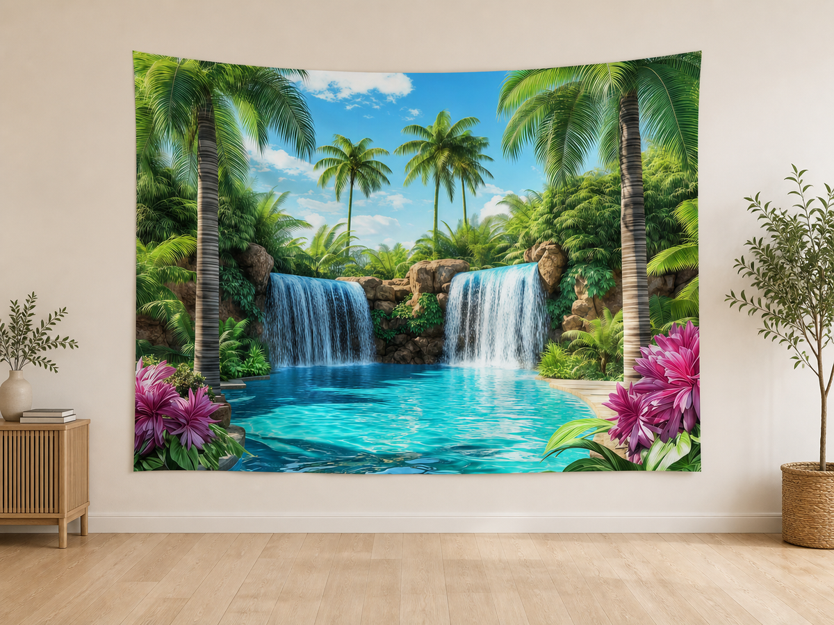 Tropical Palm Waterfall Backdrop application scene 2