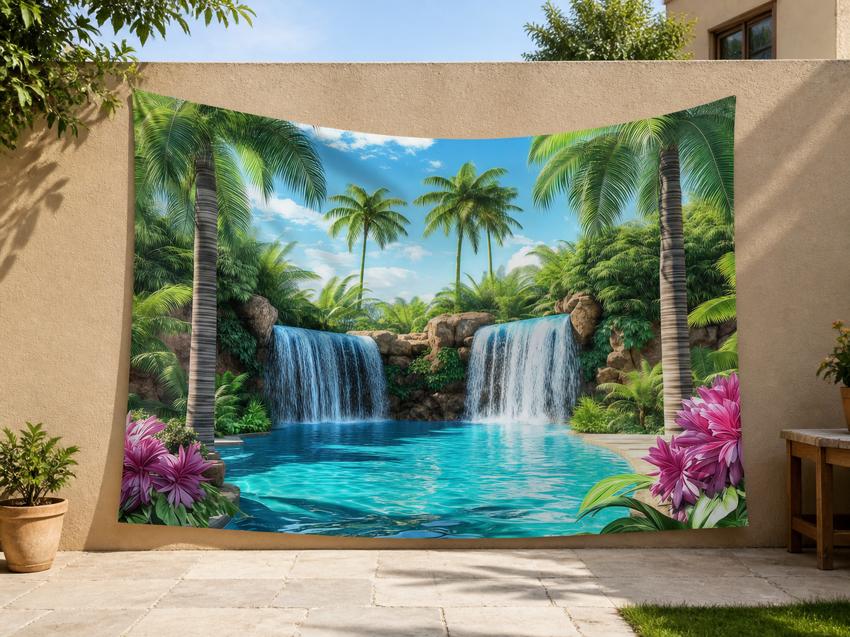 Tropical Palm Waterfall Backdrop application scene 3