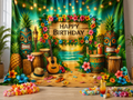 Hawaiian Tropical Happy Birthday fabric photography backdrop scene 1