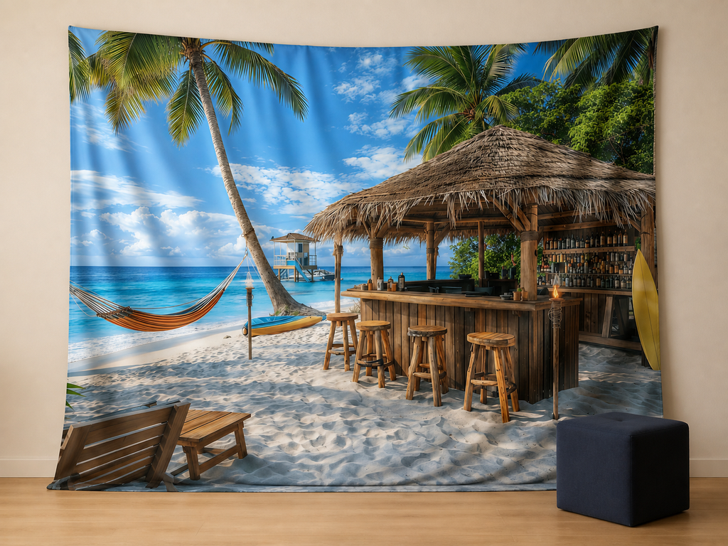 Tropical beach bar photography backdrop scene 2