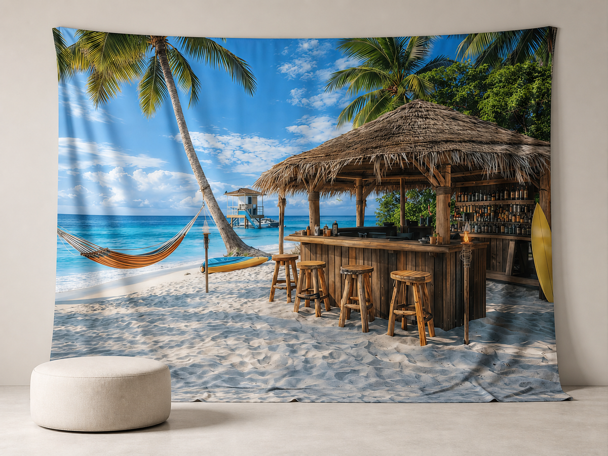 Tropical beach bar photography backdrop scene 3