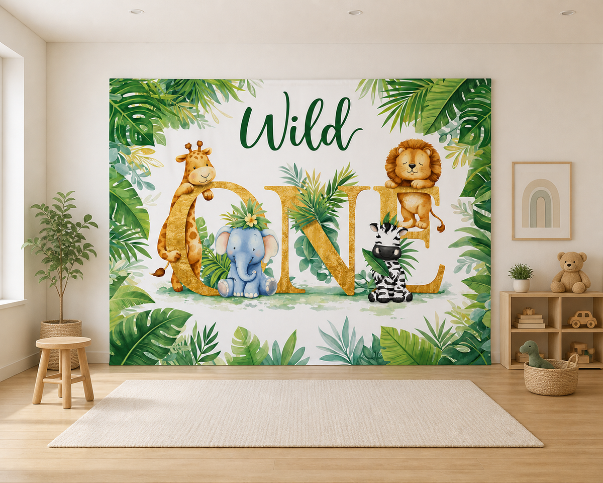 Wild One Safari Birthday Backdrop scene 1