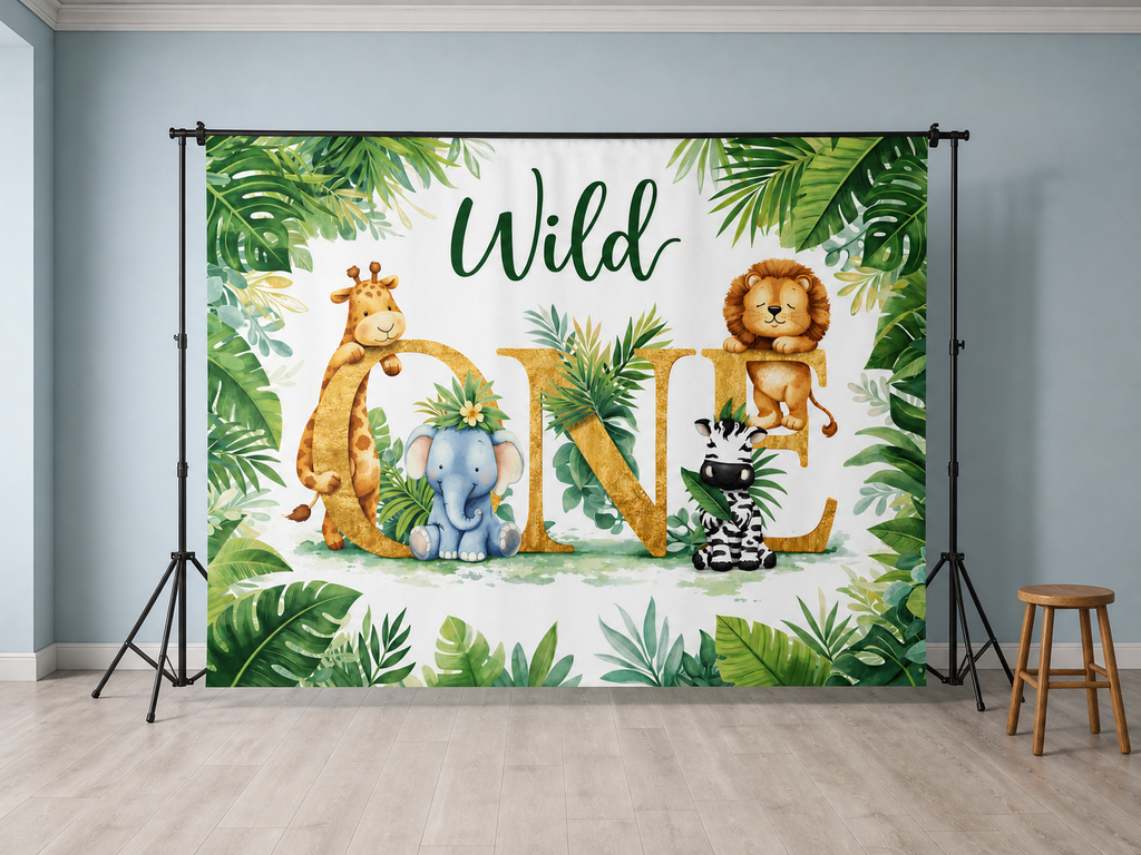 Wild One Safari Birthday Backdrop scene 2