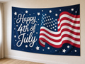 Happy 4th of July Flag Backdrop displayed on a home wall