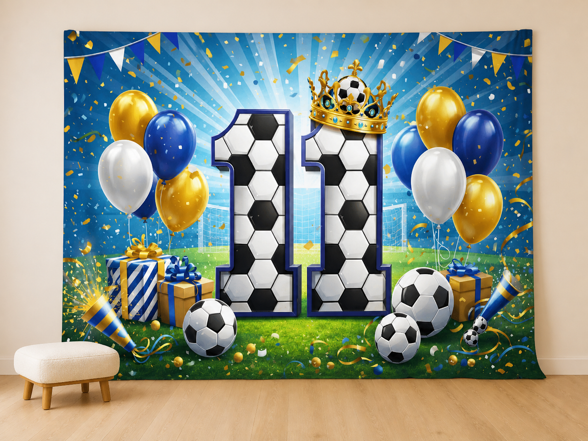 Soccer 11th birthday photography backdrop in party scene