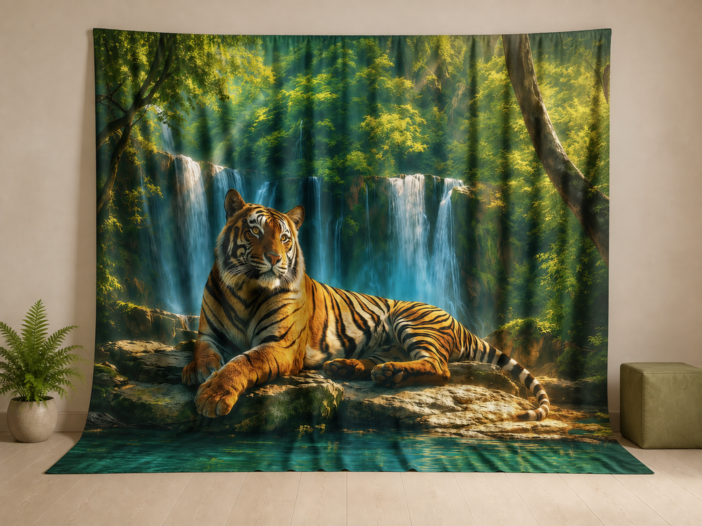 Tiger waterfall jungle fabric photography backdrop