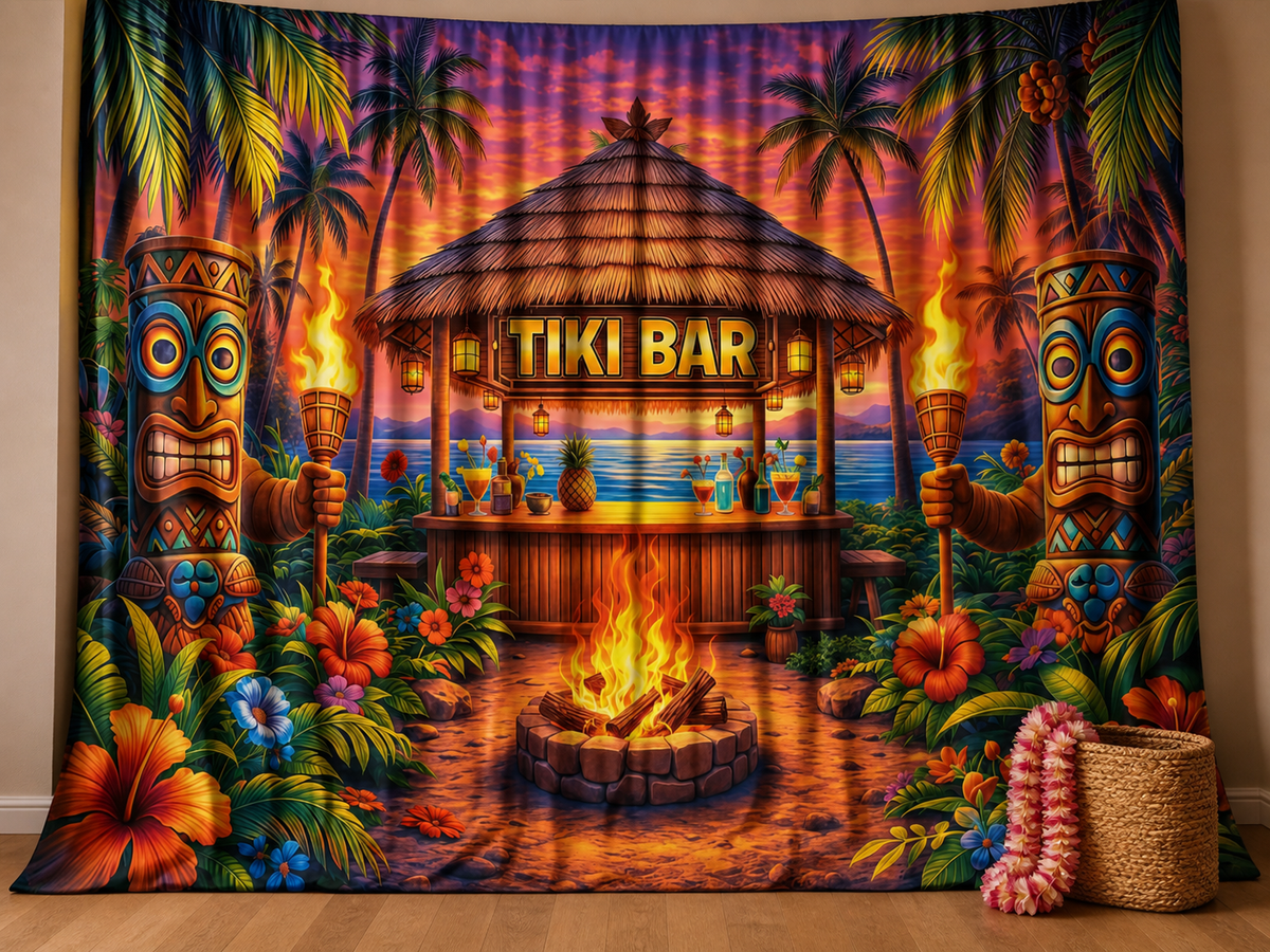 Tiki Bar tropical sunset fabric photography backdrop scene 1