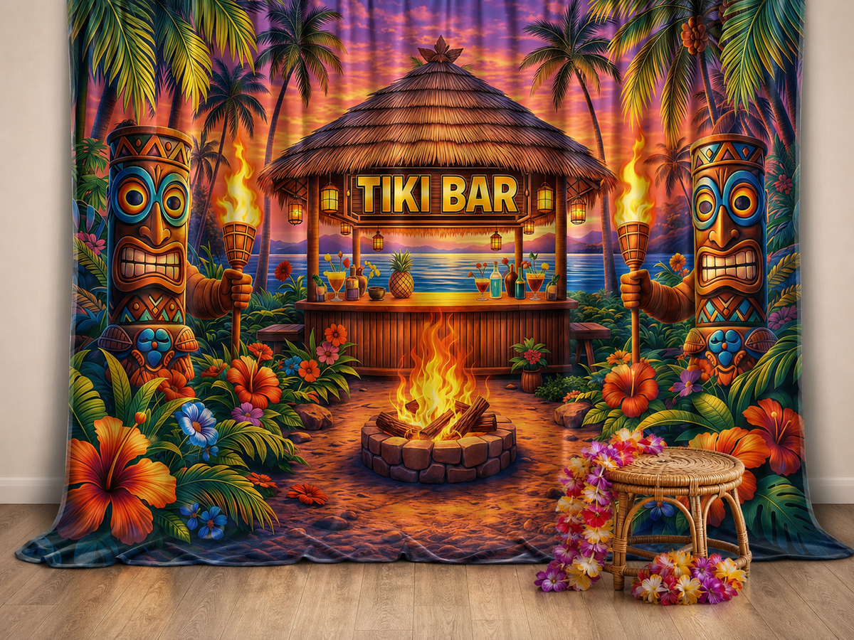 Tiki Bar tropical sunset fabric photography backdrop scene 2