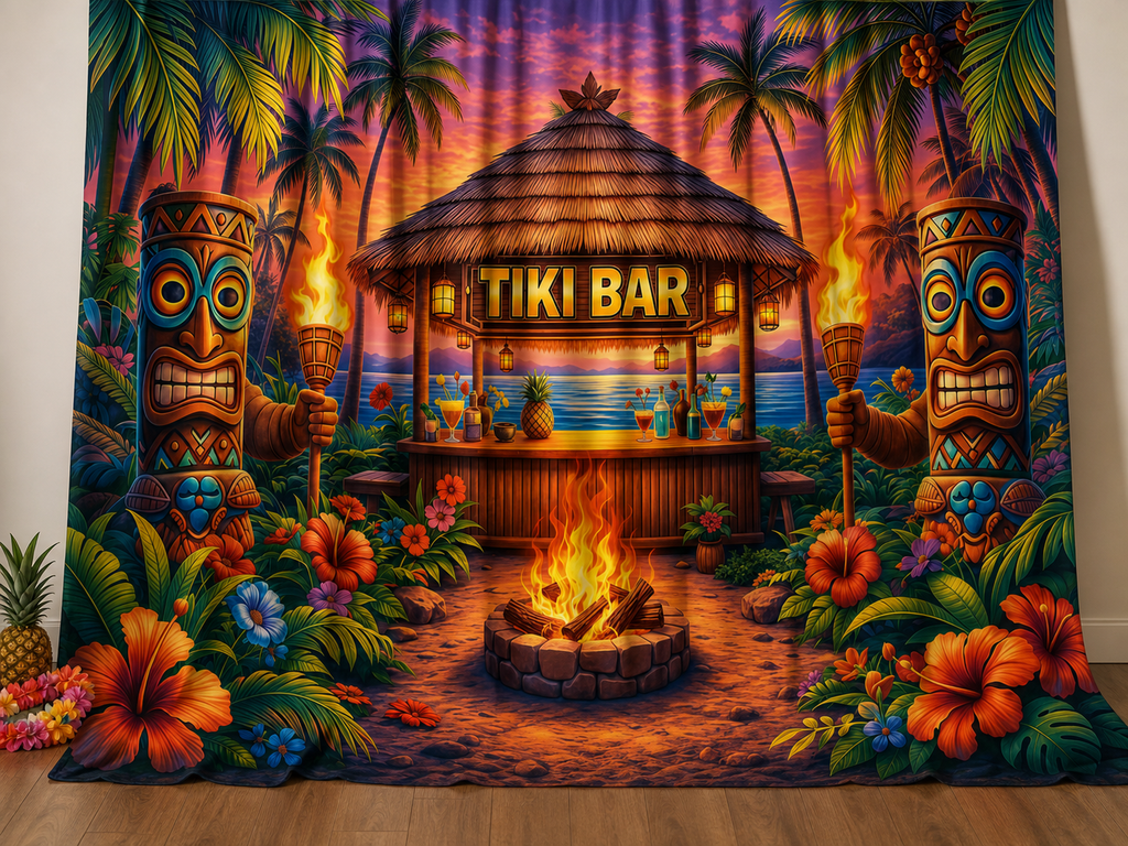 Tiki Bar tropical sunset fabric photography backdrop scene 3