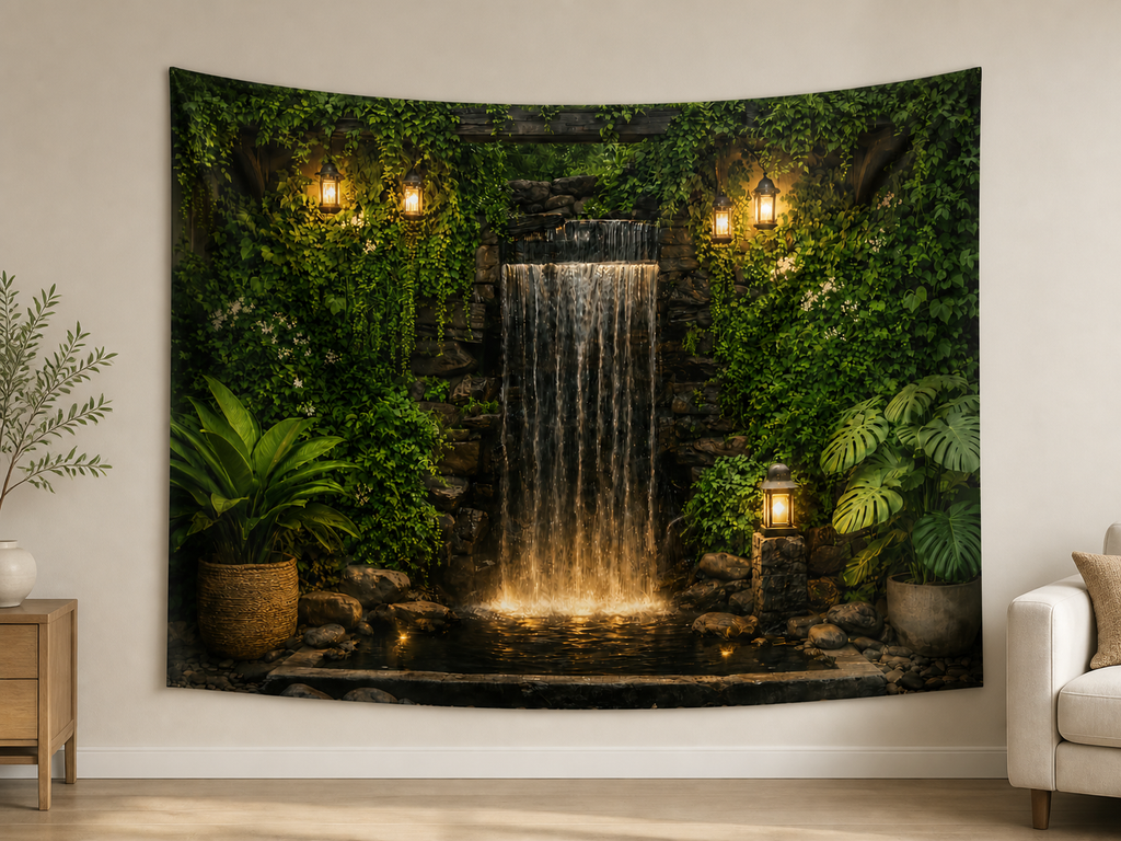 Lantern Garden Waterfall Backdrop indoor application scene