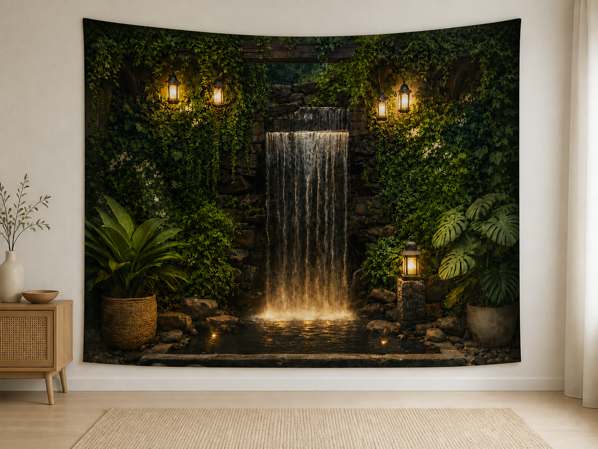 Lantern Garden Waterfall Backdrop indoor application scene