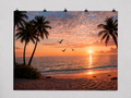 Tropical beach sunset printed polyester backdrop, 244 x 183 cm, full straight-cut edges, clipped directly to a wall.