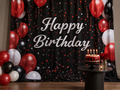 Red Black Happy Birthday fabric photography backdrop scene 1