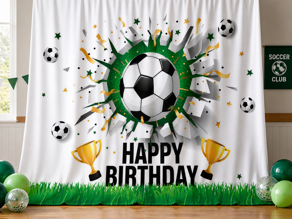 Soccer Trophy Happy Birthday fabric photography backdrop scene 2
