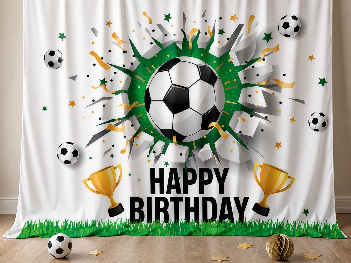 Soccer Trophy Happy Birthday fabric photography backdrop scene 3