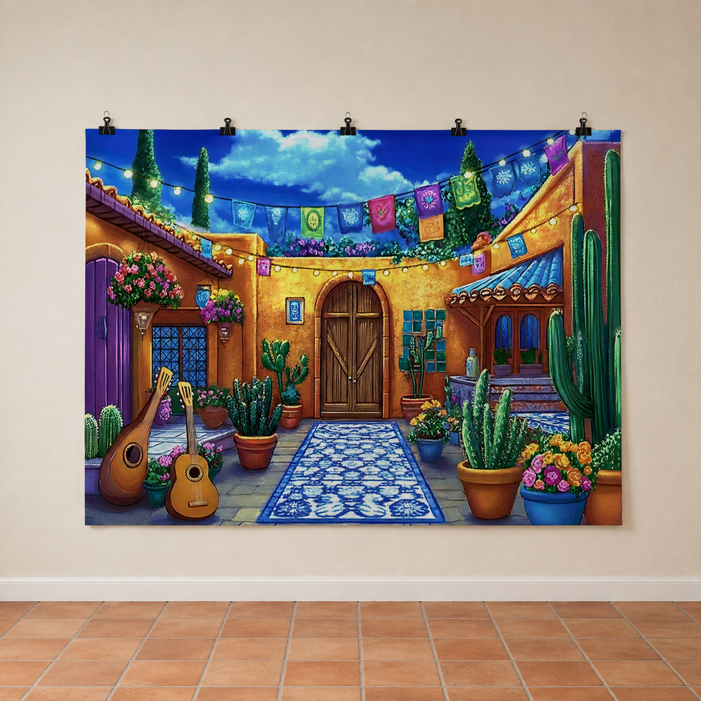 FJ26062948 flat printed polyester backdrop, indoor wall-clip display; accessories not included