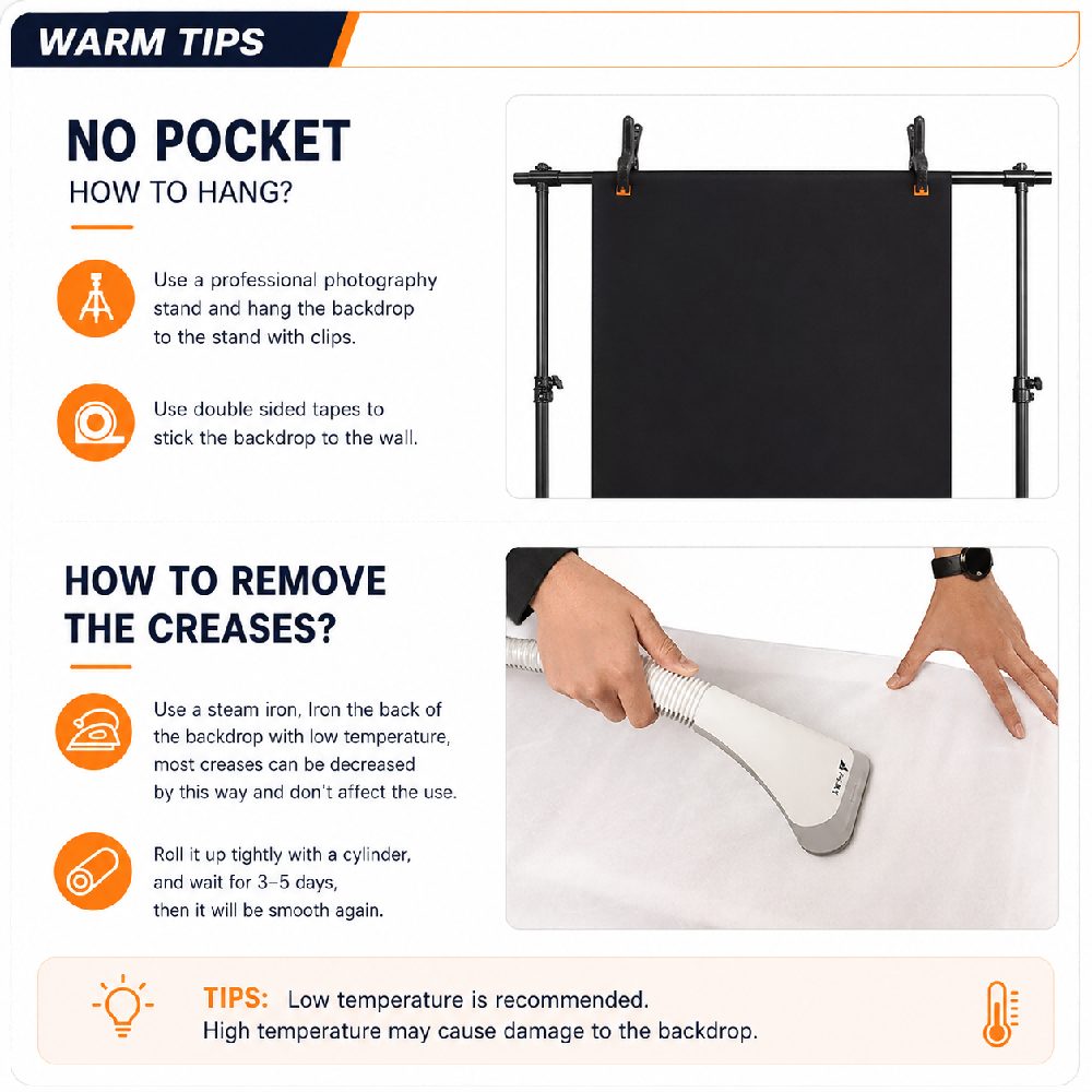 Backdrop hanging and crease removal guide