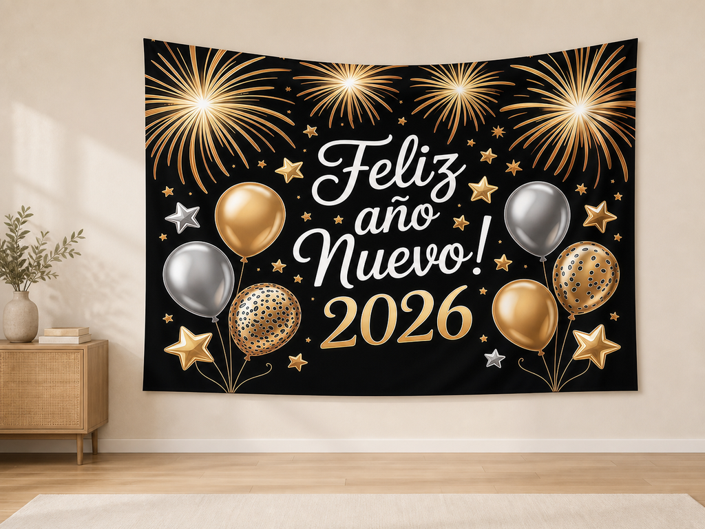 Spanish 2026 New Year Backdrop indoor application scene