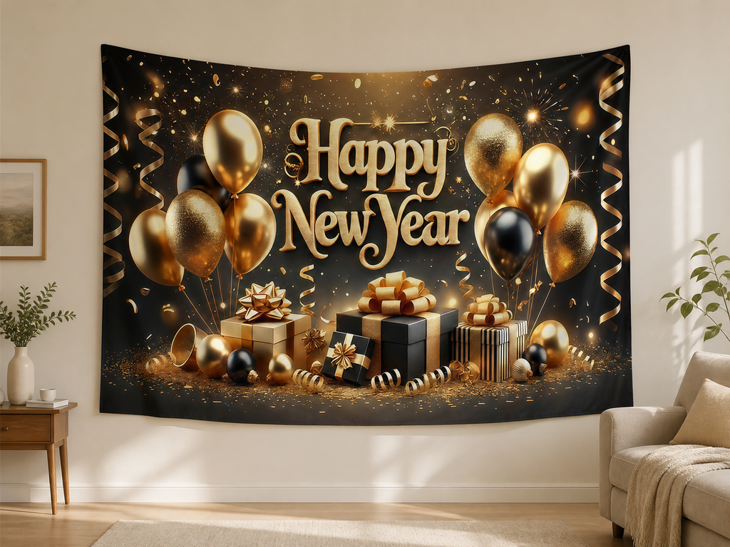 Gold Balloon Happy New Year Backdrop application scene 1