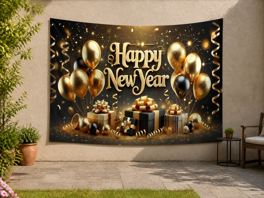Gold Balloon Happy New Year Backdrop application scene 3
