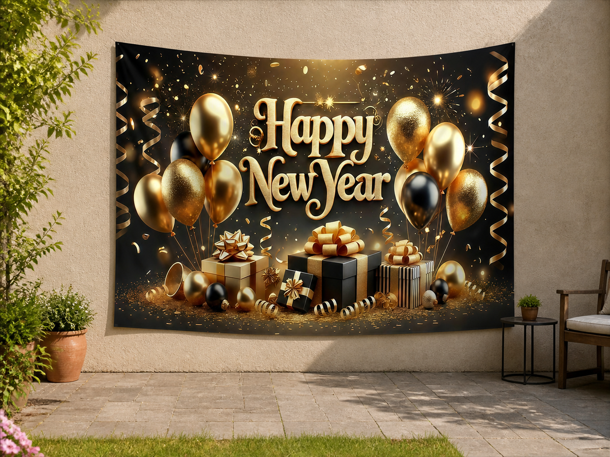 Gold Balloon Happy New Year Backdrop application scene 3