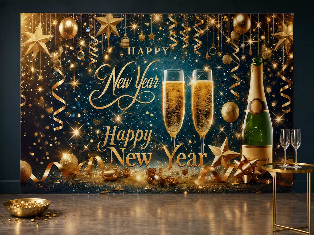 New Year champagne shimmer backdrop party photo scene