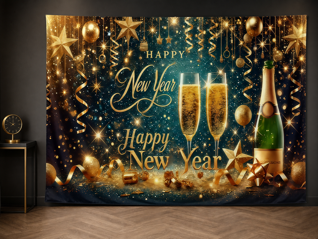 New Year champagne shimmer backdrop countdown photo booth