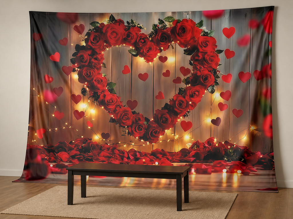 Romantic red rose heart party photo booth backdrop