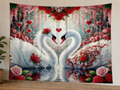 Romantic Swan Heart Floral Backdrop styled scene 1