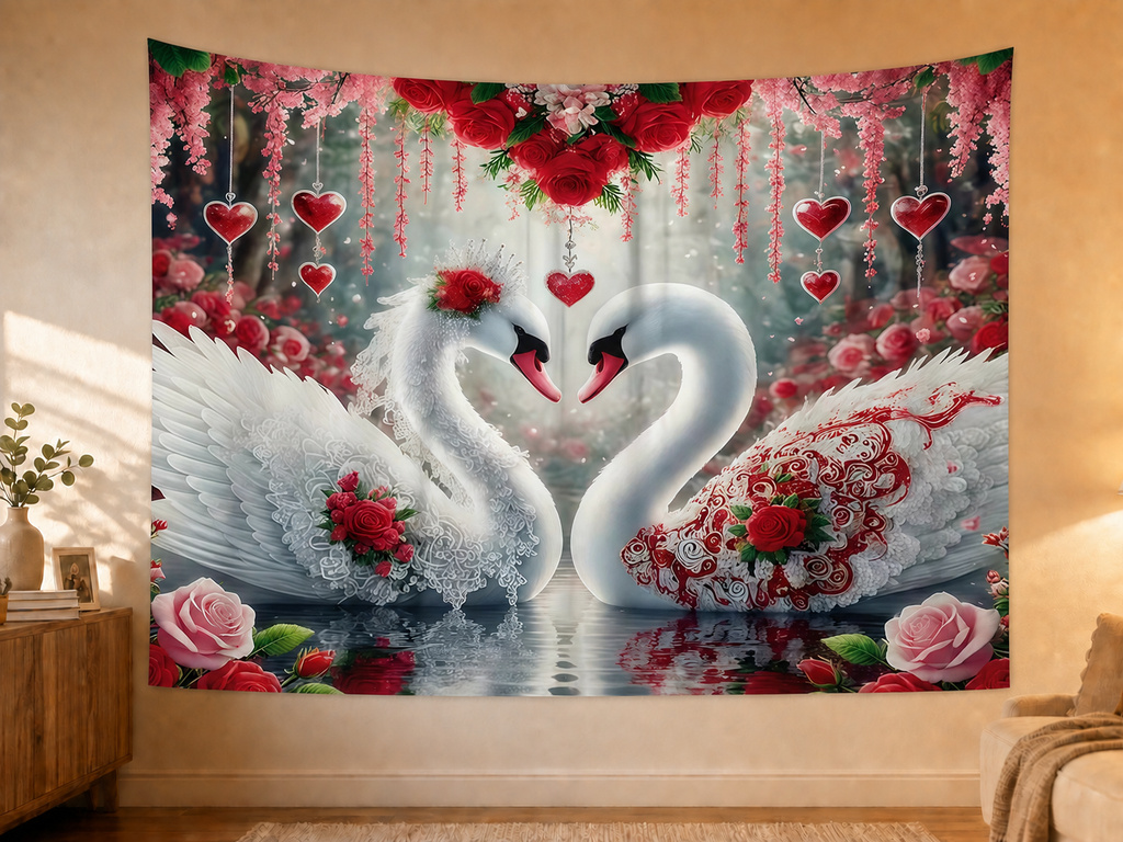 Romantic Swan Heart Floral Backdrop styled scene 2