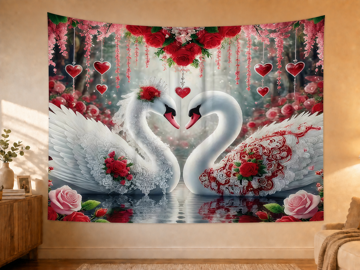 Romantic Swan Heart Floral Backdrop styled scene 2