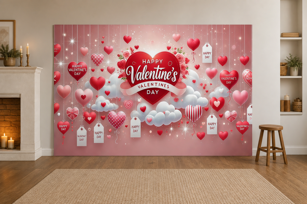 Pink Valentine Hearts and Roses Backdrop scene 1