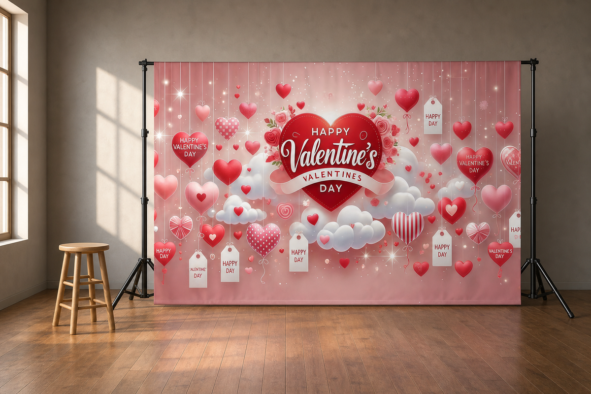 Pink Valentine Hearts and Roses Backdrop scene 2
